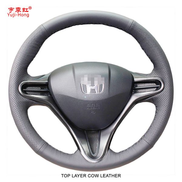 

yuji-hong layer genuine cow leather car steering wheel covers case for 8 2007-2011 auto steering cover black