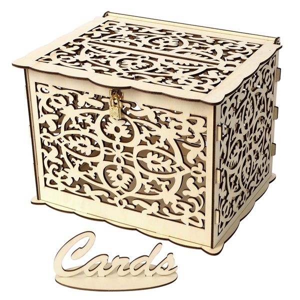 

2020 wedding card box baby shower decorations vintage with lock diy money wooden gift wholesale drop shipping other event party supplies