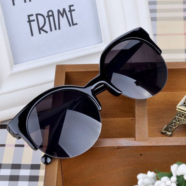 

fashion cat eye sunglasses women retro vintage half frame eyewear brand designer round circle semi-rimless glasses uv400 oculos, White;black
