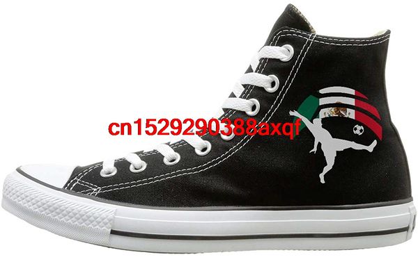 

canvas shoes soccer player kicking ball mexico flag casual high lace ups sport sneakers for men's women's, Black