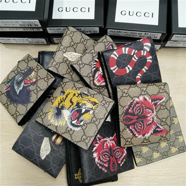 

De igner tote wallet real genuine leather luxury men hort wallet for women men nake bee tiger wolf coin pur e clutch bag with box z00124
