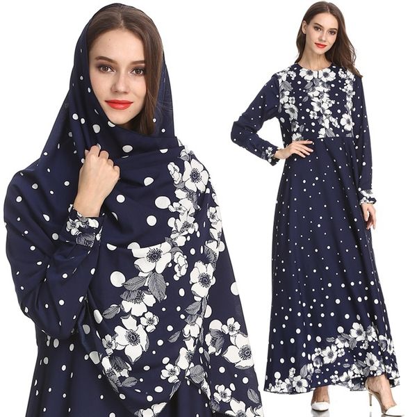 

elegant maxi dress print floral abaya hijab full length muslim long robe gowns kimono ramadan middle east arab islamic clothing, Black;gray