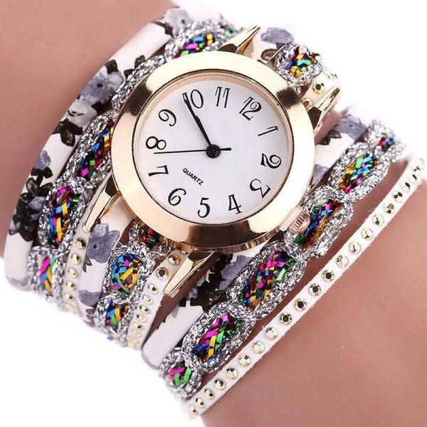 

ethnic style women multilayer faux crystal bracelet arabic numerals quartz popular watch, Slivery;brown