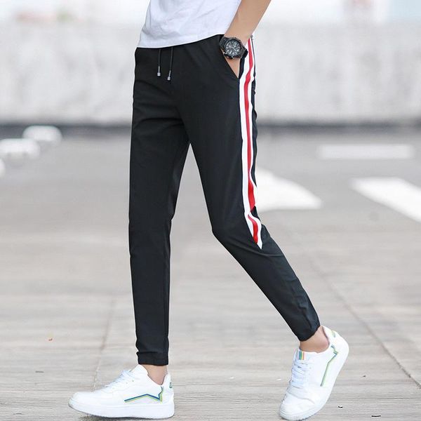 

мужской дизайнер середины талии полосатый щиколоток брюки молодежные спортивные быстросохнущие случайные штаны, White;black