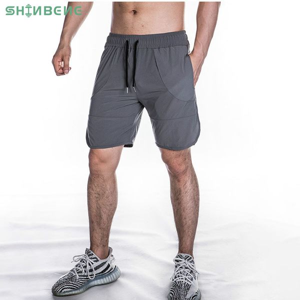 

shinbene plain elastic fitness running shorts men breathable waist drawstring sport gym bodybuilding shorts with pocket m-xxl, Black;blue