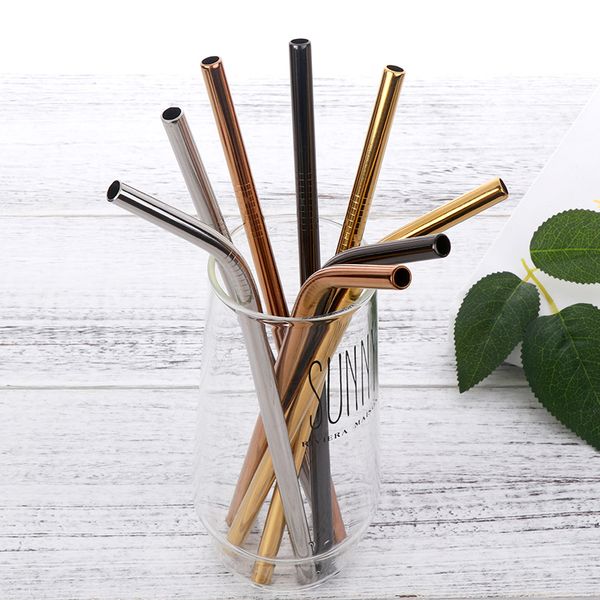 

2 pcs/set 8*215mm 304 stainless steel metal straw eco-friendly reusable drinking straws set with cleaner brush bar accessories