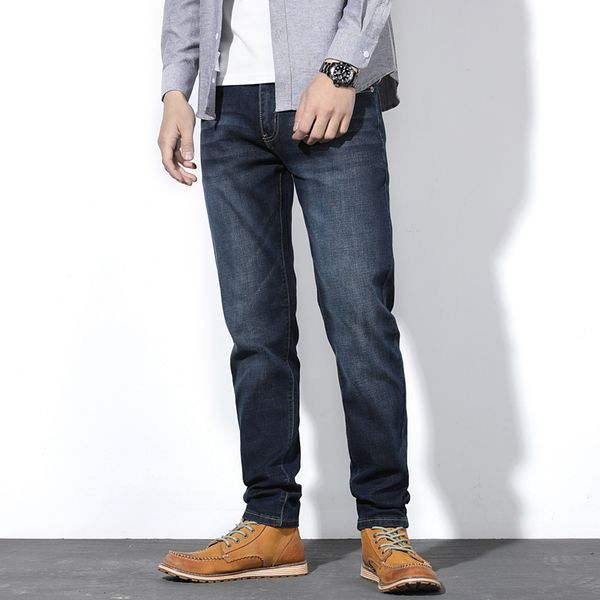 

2019 autumn new men's plus size jeans male simple slim stretch youth thin pants men business fit casual trousers high quality, Blue