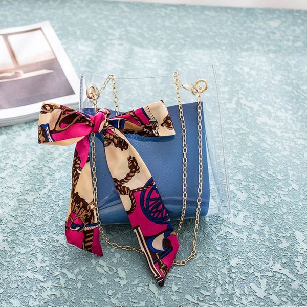 

z 2019 women elegant new style fashion design silk scarf pvc jelly mother bag gradient color magnetic buckle korean shoulder bag