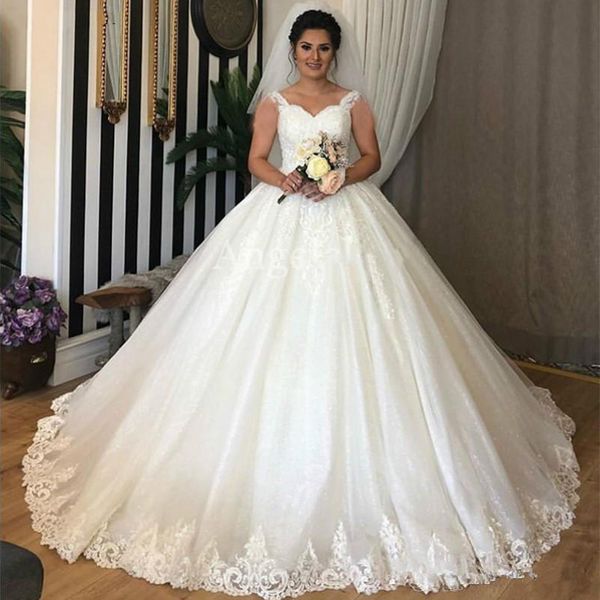 

off shoulder lace appliques ball gown wedding dresses 2020 sweetheart court train tulle lace up back wedding bridal gowns, White