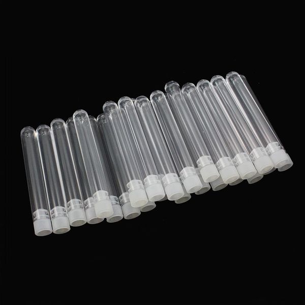 Atacado - 25PCs / lote Tubo de teste de plástico transparente Faça garrafas de desejo com tampas brancas Long Bottom Limpar Recipiente Fontes