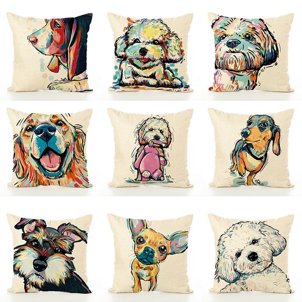 

18x18 inch cartoon lovely animal pillow case cute pet dogs pattern cotton linen throw pillows cases home decorive cushion covers