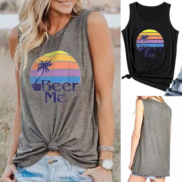 

beer me streetwear womens clothing 2020 summer street style california tank letter casual festival love, White
