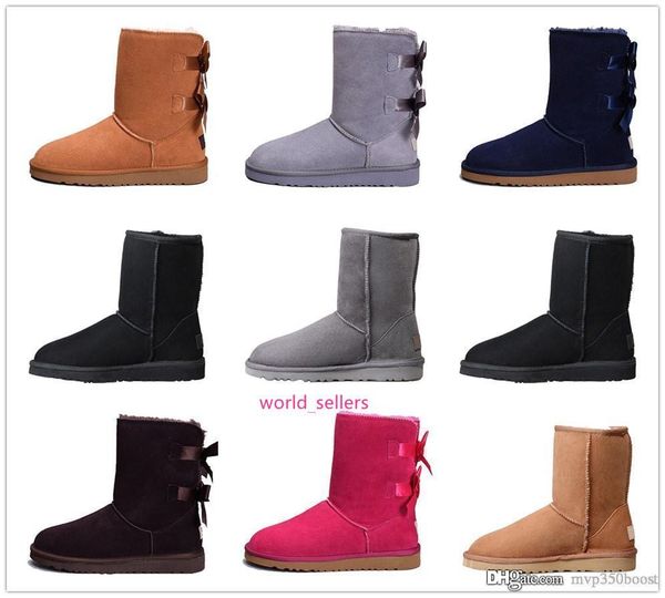 

designer women winter snow boots fashion australia classic short bow boots ankle knee bow girl mini bailey boot 2019 size 35-41 ship