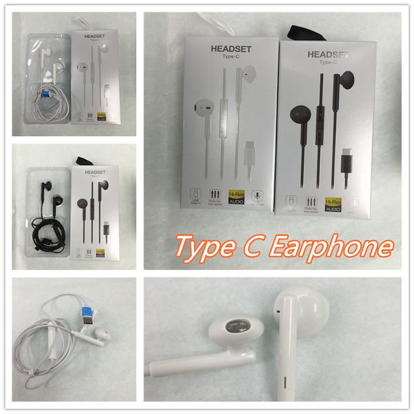 Tipo C Fones de ouvido In-Ear Fones de ouvido com Mic N Volume Controle Fone de ouvido plástico estéreo para fones de ouvido e embalagem de telefone inteligente móvel