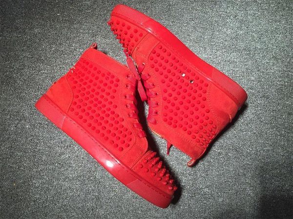 

new men women party designer sneakers leather multi spikes high studded spikes casual flats red bottom studded spikes casual flats, Black