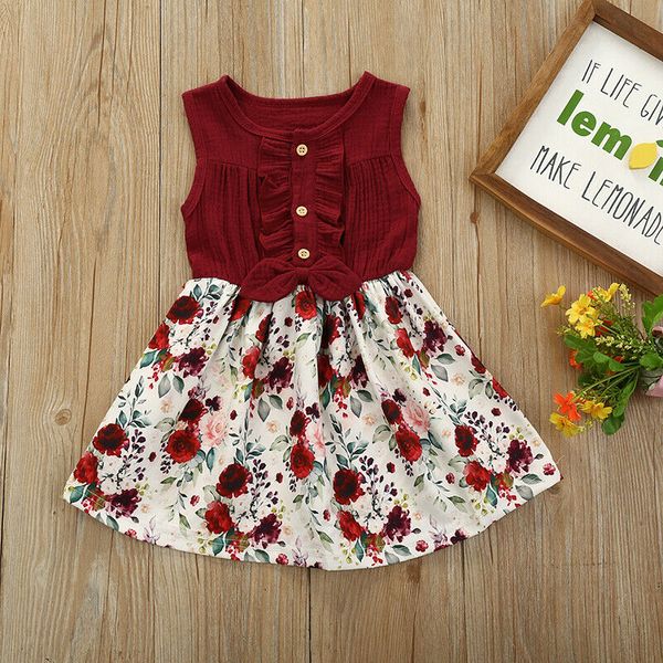 

малышей дети цветочные платья детская одежда для девочек цветок без рукавов летнее платье с оборками кнопка в загородном стиле pagenant парт, Red;yellow