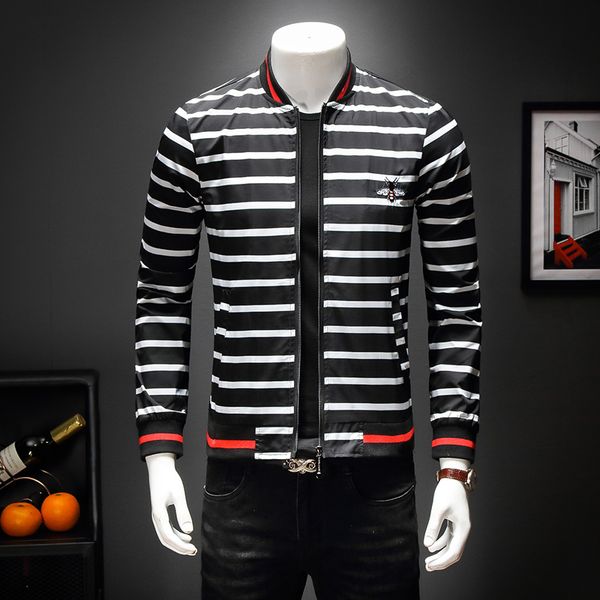 

great designer men bomber jacket 2019 famouse brand striped style mens baseball outerwear coats black red m-4xl 5xl 2110, Black;brown