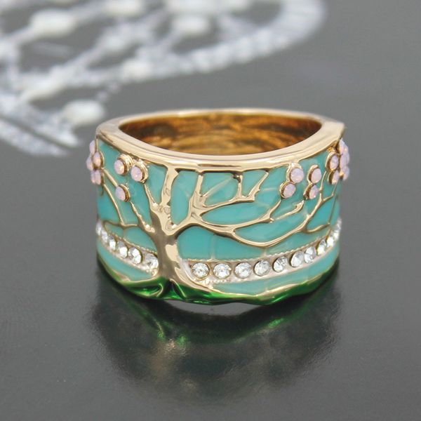 

fashion happy flower tree gold color ring opal green european and american vintage womens rings jewelry lover gift 2020 new, Golden;silver