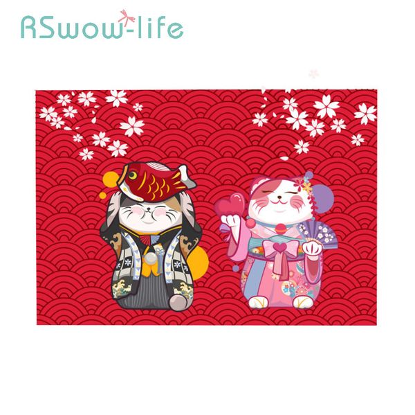 

japanese style lucky cat tableware pad cotton linen square table insulation pad waterproof and oil placemats for kitchen table