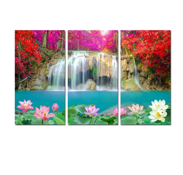 

modern wall art nature waterfall colorful landscape flower picture canvas hd print painting living room office home decor 3 piece hys-a1022