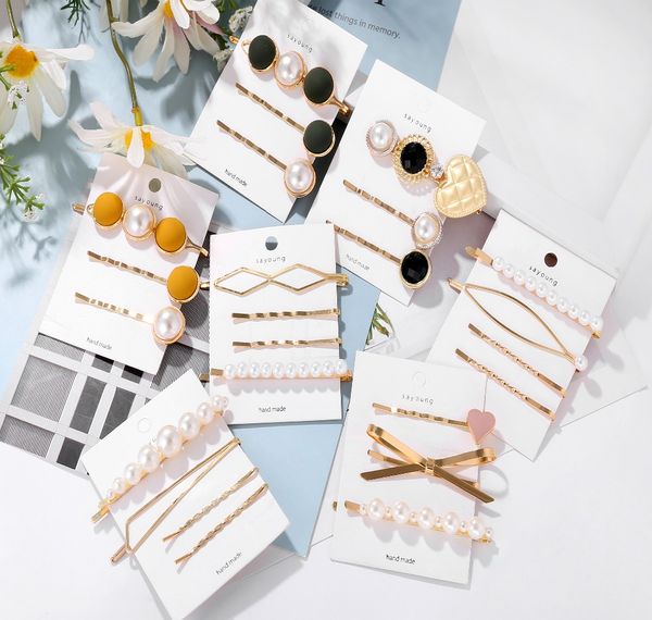 

new 3pcs/set korean imitation pearl hair clip for women metal gold color fashion hair accessories girl party jewelry a0001, Golden;white