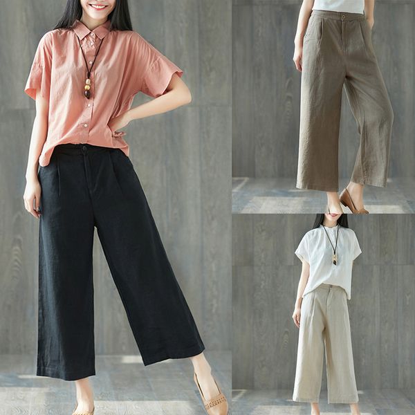 

sagace 2019 women new fashion solid color cotton full length pants high waist casual style women pants trousers dropship 95241, Black;white