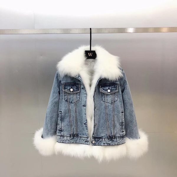 

real fur coat women winter 2019 new fashion real fur lining demin jacket with overcoat oversize down jackets, Black