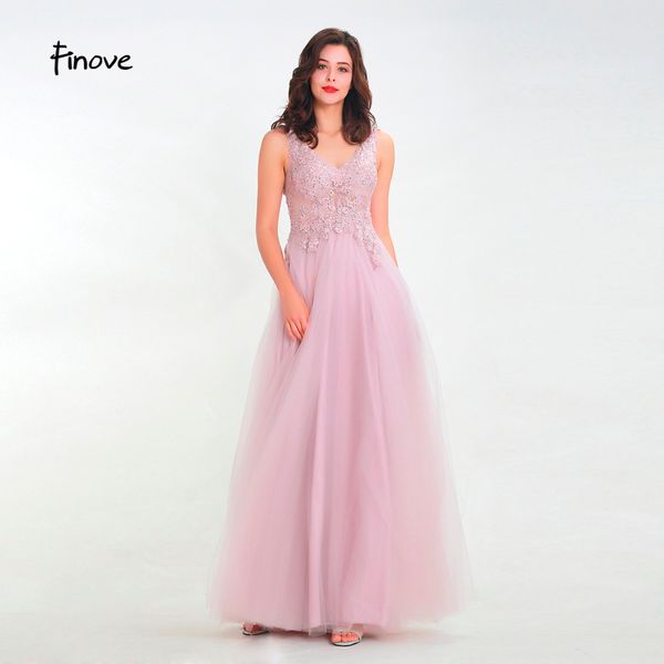 

finvoe prom dresses 2019 v neck backless with embroidery beading tulle dress formal party dress gowns for girls plus size14386, Black