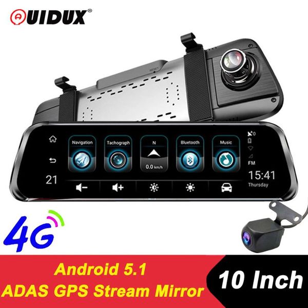 

quidux 4g android 10" car mirror video camera gps navigation adas fhd 1080p dual dash cam rearview mirror wifi car dvr recorder