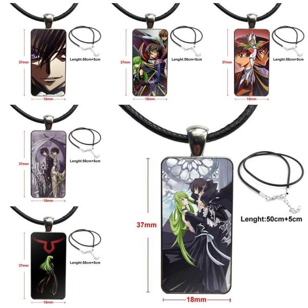 

code geass custom for girls gift jewelry with steel plated glass cabochon choker long pendant rectangle necklace, Silver