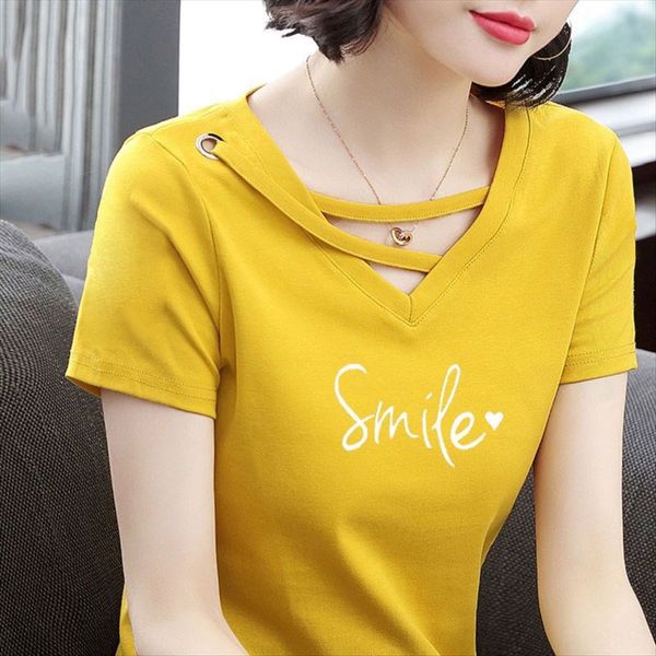 

cotton short-sleeved t-shirt female 2020 summer large t-shirt coat size loose middle-aged mother's wear v-neck half-sleeve jacket t-shi, White