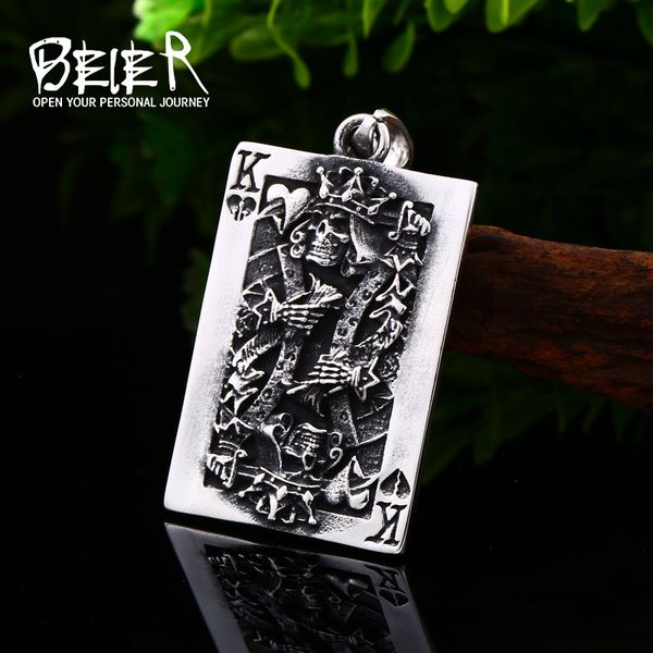 

beier lucky spades k mens necklace silver tone poker skull pendant for male stainless steel casino fortune playing cards lhp098