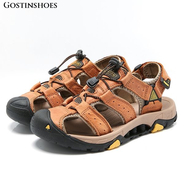 

sandalias genuine leather sandals large size closed toe quality shoes casual zapatos de hombre sandals for men, Black