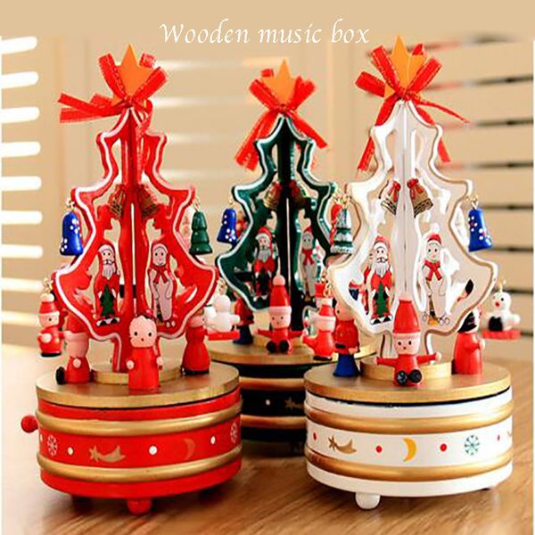 

christmas wooden music box christmas tree creative gift carousel music box