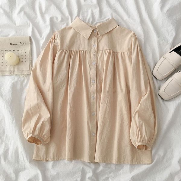 

2020 new chic casual loose poplin shirt female temperament silk blouse shirt women elegant korean solid color top, White