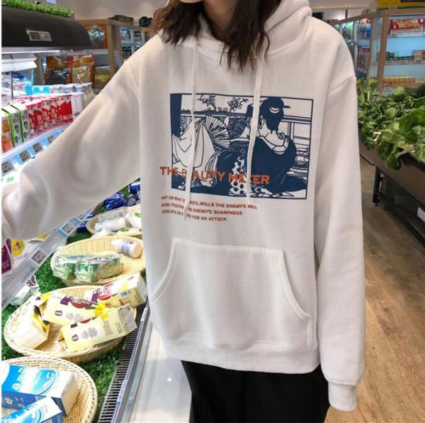 

new autumn and winter letter print plus velvet hoodie loose sweatshirt, Black