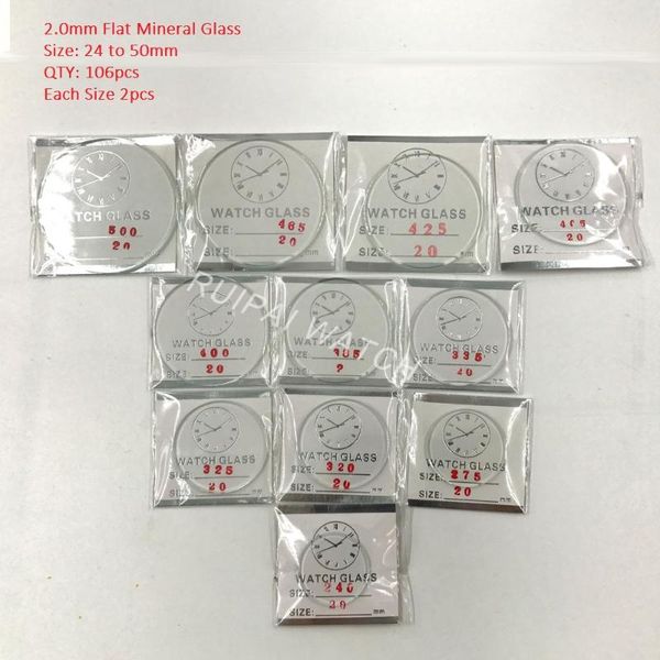 

wholesale 106pcs 2.0mm thick flat mineral watch glass select size from 24mm to 50mm for watchmakers and repair