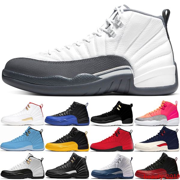 

men basketball shoes 12 chaussures 12s dark grey game royal reverse taxi punch gym red white mens trainers sport sneakers size 40-47