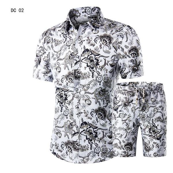 

casual suit mens hawaiian beach summer sets 2019 brand clothing turn-down collars business shirts+shorts fashion mens set, Gray