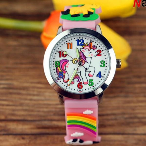 Сплав Unicorn детские часы детей светящиеся аналоговые кварцевые наручные часы 3d красочные полосы конфеты силиконовые мультфильм девушка мальчик часов