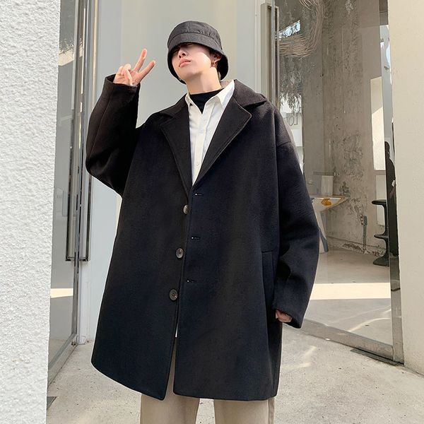 

men's coat autumn and winter 2019 new slim and fleece single-breasted hooded coat loose casual personality youth men's wear, Tan;black