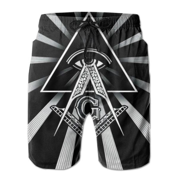 

men's shorts summer beach swimsuit quick-drying swimwear masonic lodge print men breathable male, White;black