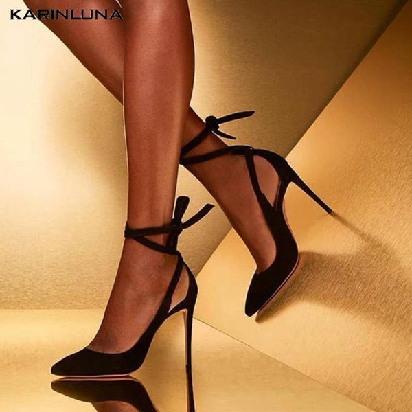 

karin new fashion 2020 big size 42 super high heels summer sandals woman shoes lace up concise ins dropship pumps, Black