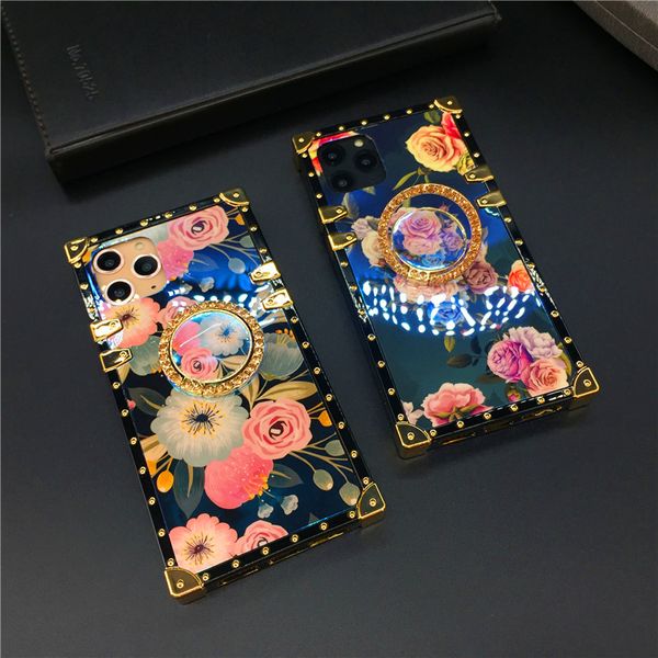 

luxury blue ray flower rose square silicone holder phone case for iphone 11 pro max for samsung a10s a20s m30s j2prime j4p j6p a10 a20 a30