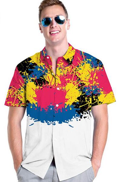 

colorful men dress shirt short sleeve print shirt beach hawaiian men's casual summer slim european size, White;black