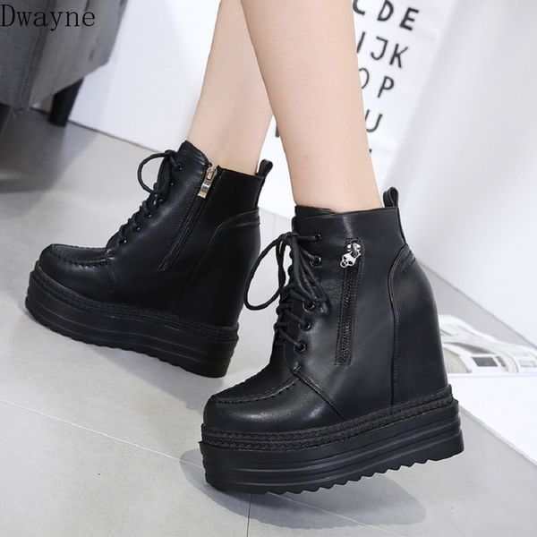 

2019 new thick bottom increase short boots female winter plus velvet wedge with boots high heel warm women's, Black