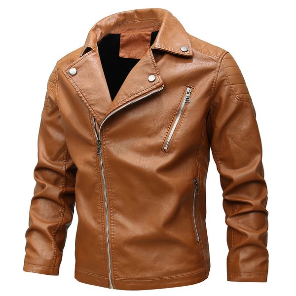 

men's autumn winter jacket leather jackets coats fashion solid velveted zipper pure color imitation leather coat male male, Black