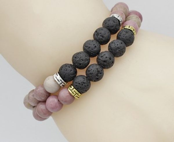 

8mm cht44 reiki chakra black volcanic lava bracelet rhodochrosite buddha yoga stone bead essential oils diffuser bangles