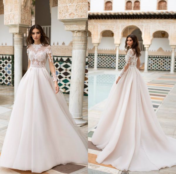 

naviblue dolly lace wedding dresses jewel neck a line sweep train long sleeve country bridal gown plus size bohemian wedding dress plus size, White