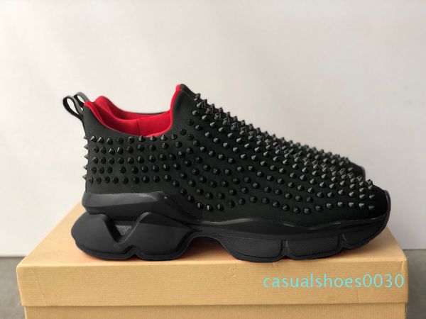 

2019 designer shoes spike sock donna studded spikes sneakers red bottom mens womens spikes running shoes us 4-12.5 c30, Black